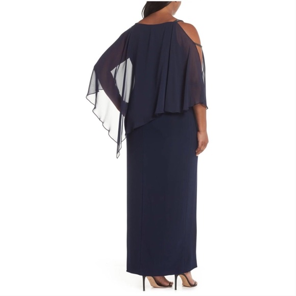 Xscape full length navy cold shoulder formal dress. Plus size 18W - Picture 3 of 7